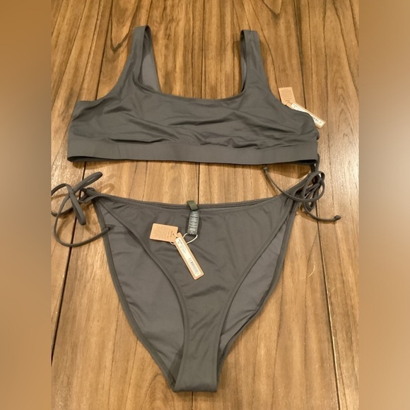 Skims tank bikini top and tie waist Bottom Swimsuit  gunmetal grey 4x - Picture 4 of 7